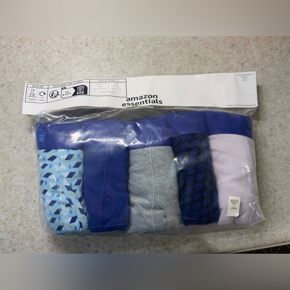 Amazon Essentials Men's Boxer Briefs in Blue and White